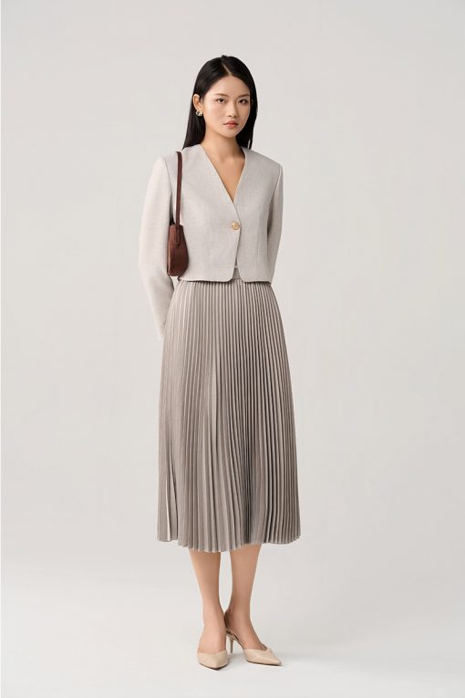 Áo khoác tweed croptop cổ V nẹp 1 cúc