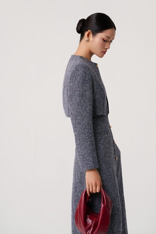 Áo khoác tweed lửng cổ cài cúc