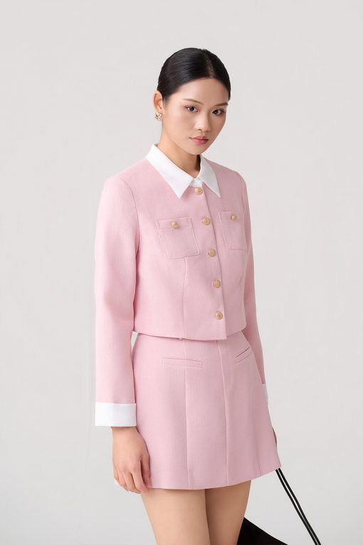 Áo kiểu DT croptop phối cổ, măng sét