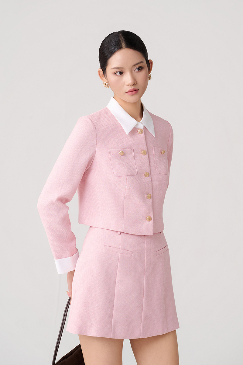 Áo kiểu DT croptop phối cổ, măng sét