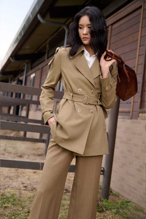 Áo măng tô dáng lửng cá vai chờm tay