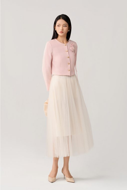 Áo vest cổ tròn 1 hàng cúc đính hoa ngực