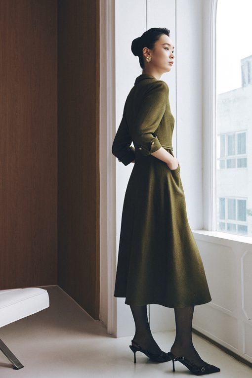 Đầm xoè lơ vê tay đai eo dây đôi