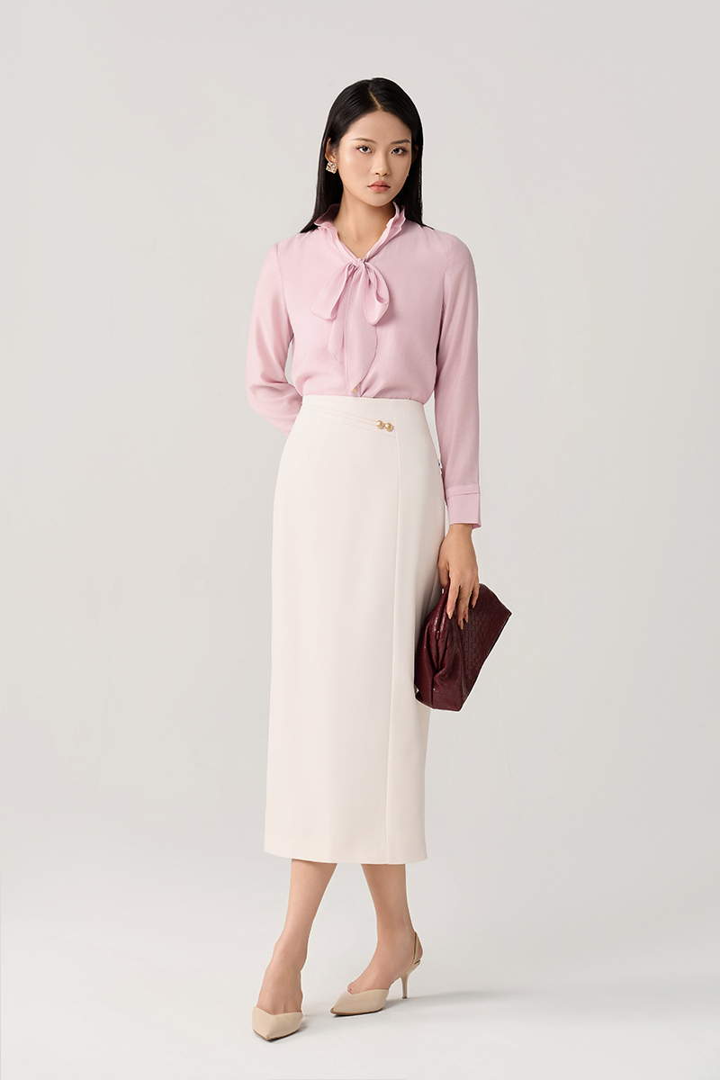 Sơ mi DT cổ bèo cuốn mí buộc nơ