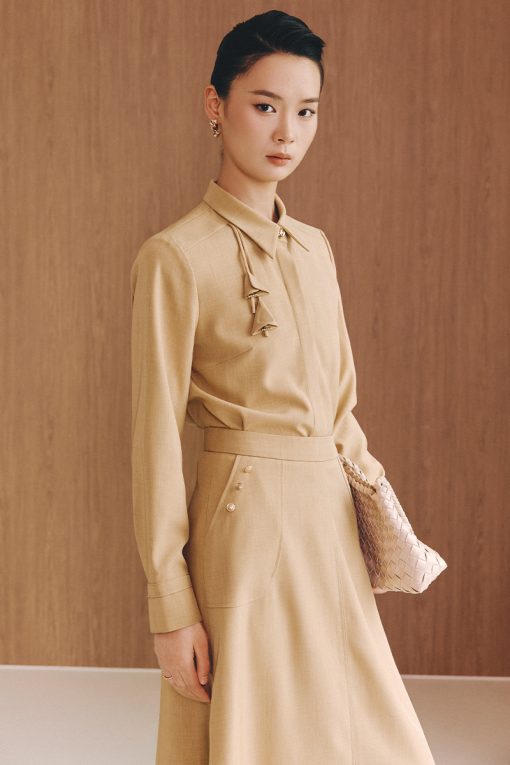 Sơ mi DT cổ đức kẹp dây hoa