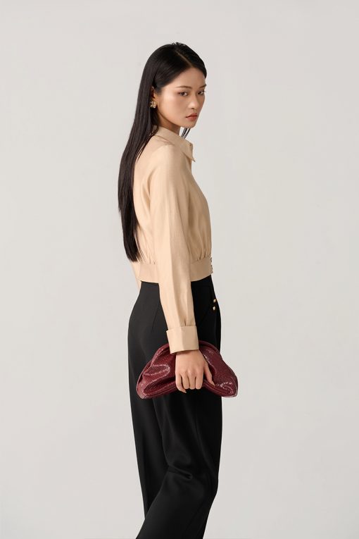 Sơ mi DT croptop đai gấu nhúm thân