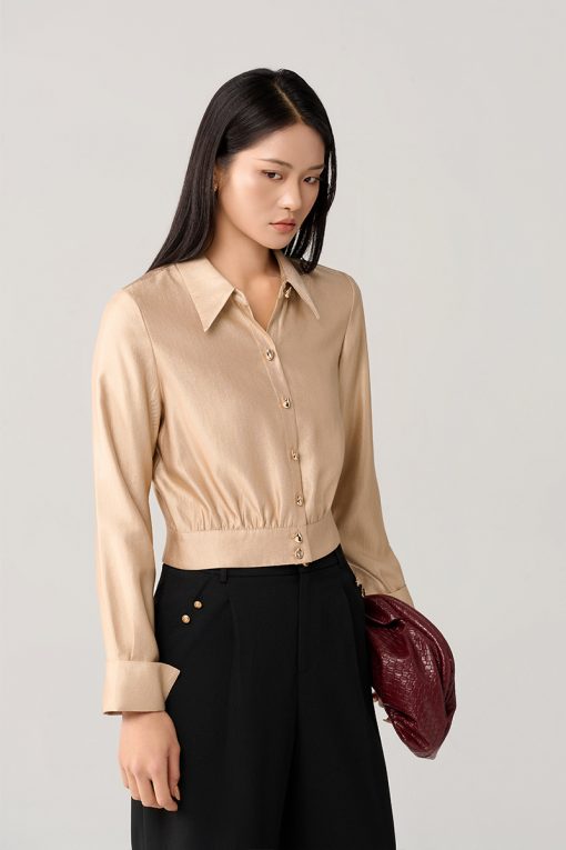 Sơ mi DT croptop đai gấu nhúm thân