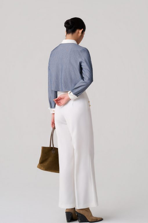 Sơ mi DT croptop kẻ can ngực, cổ phối