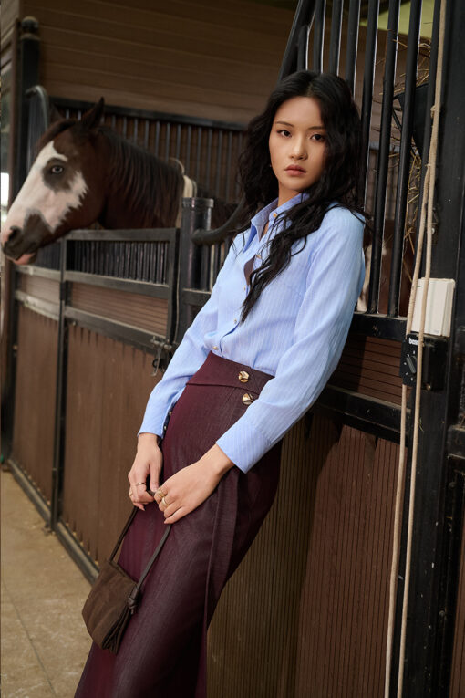 Sơ mi DT kẻ bọc viền nẹp cổ