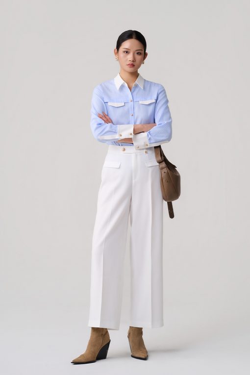 Sơ mi DT kẻ can phối nắp túi ngực