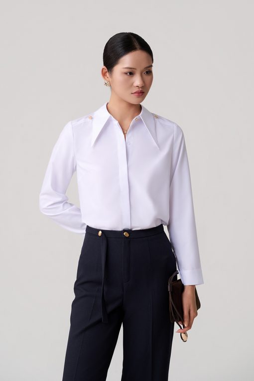 Sơ mi DT modal cổ nhọn, cá vai đính cúc