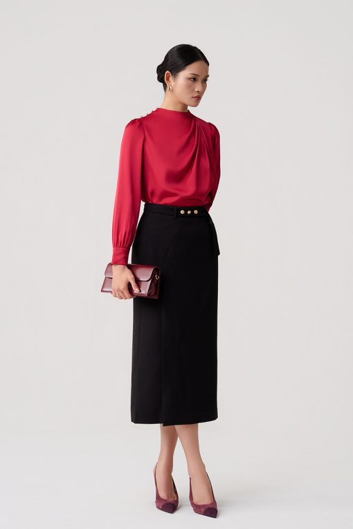 Sơ mi DT xếp ly lệch vai cài cúc