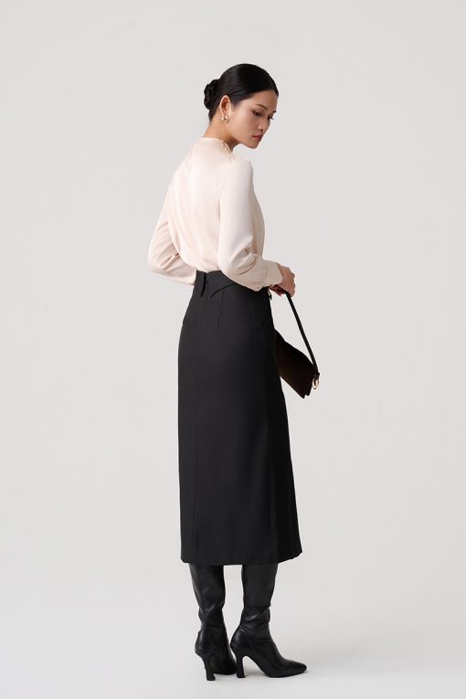 Sơ mi DT xếp ly lệch vai cài cúc