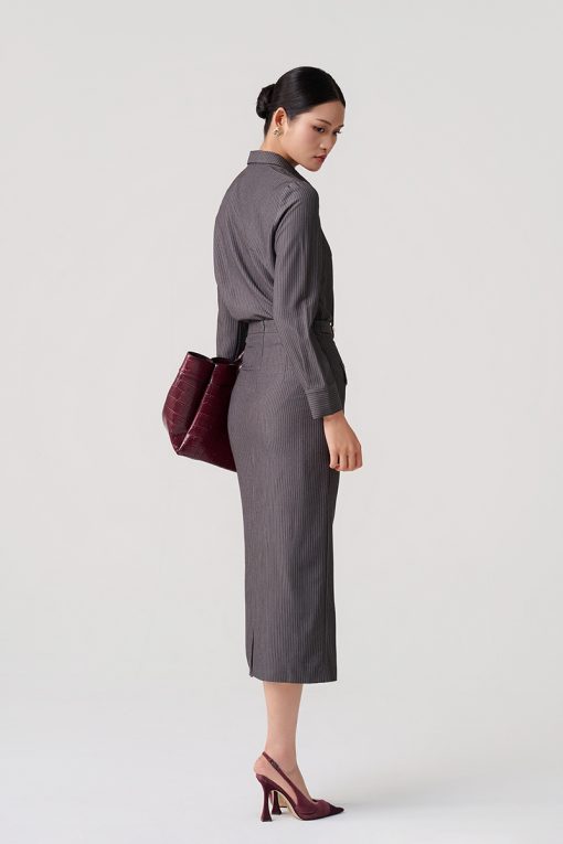 Sơ mi kẻ DT lá cổ nhọn kèm dây