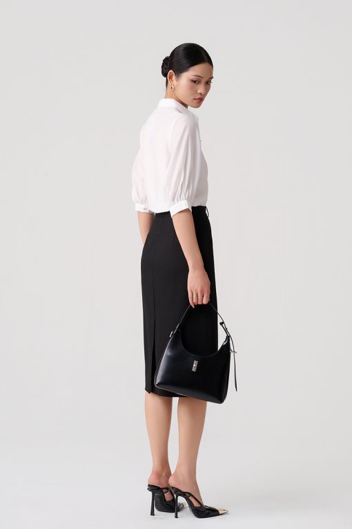 Sơ mi lỡ tay lá cổ nhọn đính cúc