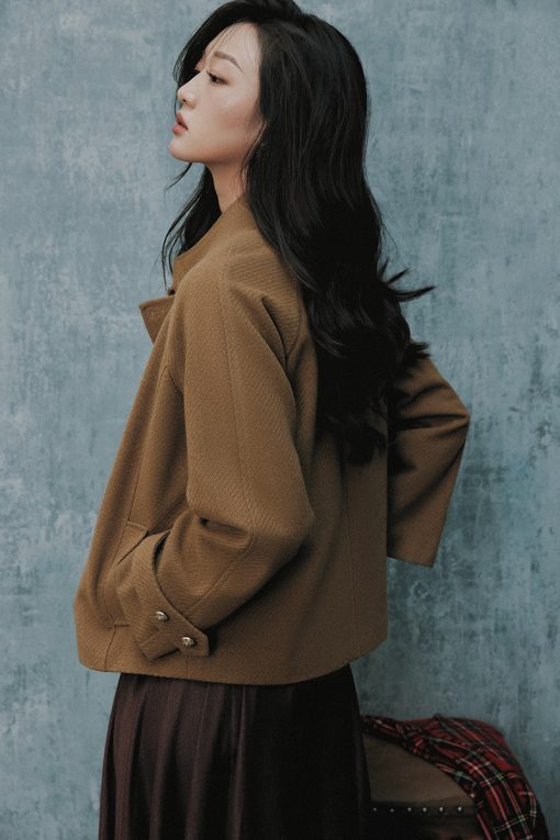 Áo khoác dạ dáng suông ngắn 2 hàng cúc