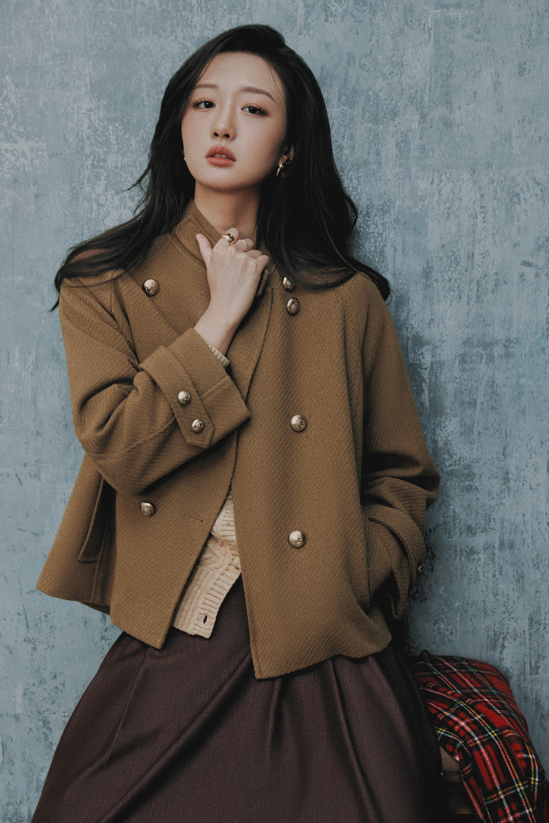 Áo khoác dạ dáng suông ngắn 2 hàng cúc