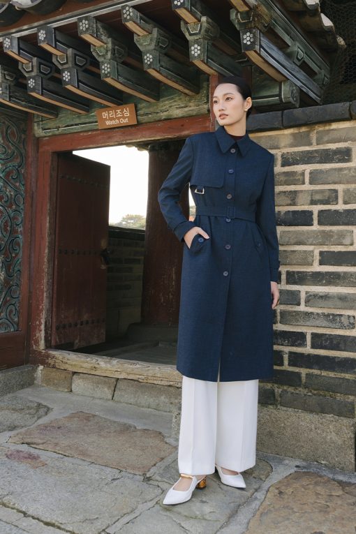 Áo khoác dài 1 hàng khuy bong ngực kèm đai