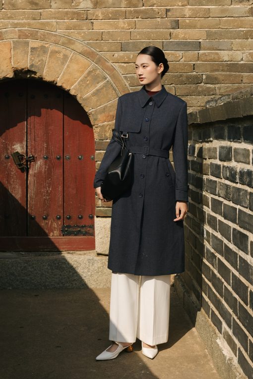 Áo khoác dài 1 hàng khuy bong ngực kèm đai