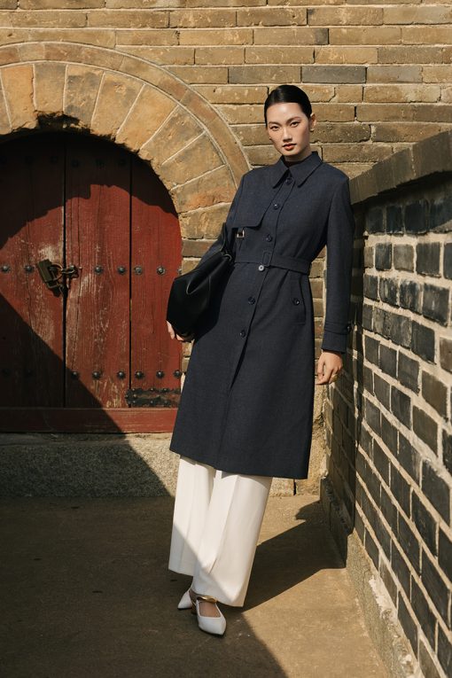 Áo khoác dài 1 hàng khuy bong ngực kèm đai