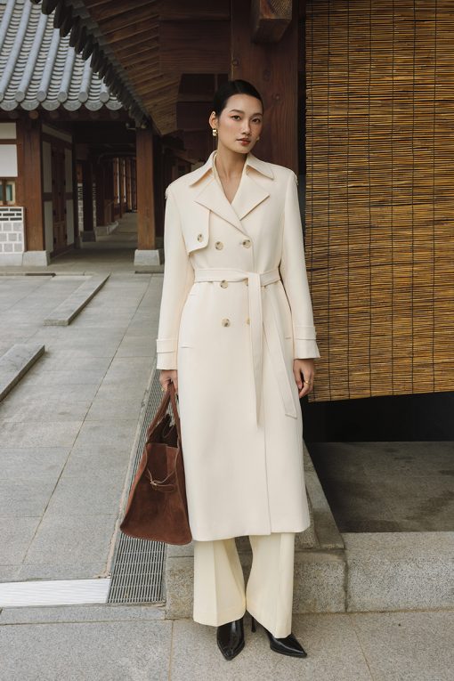 Áo khoác dáng dài bong ngực đính cúc