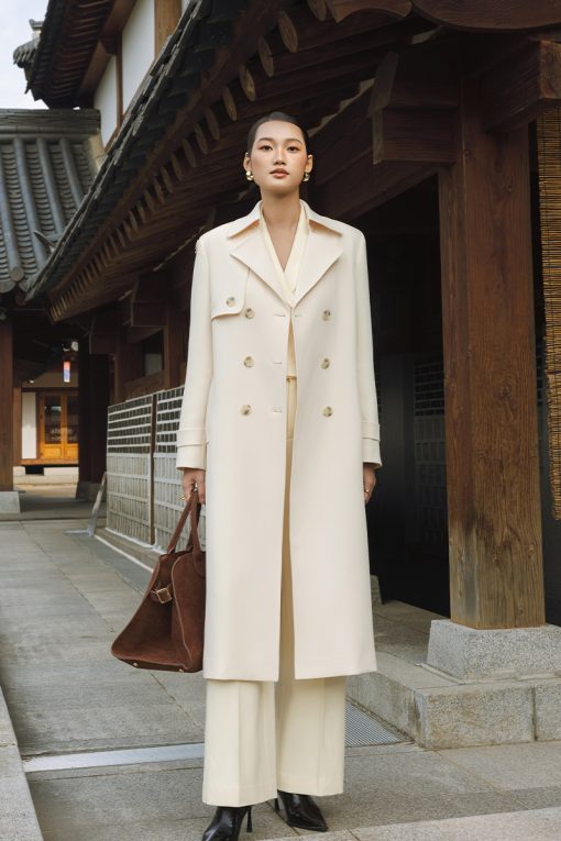 Áo khoác dáng dài bong ngực đính cúc