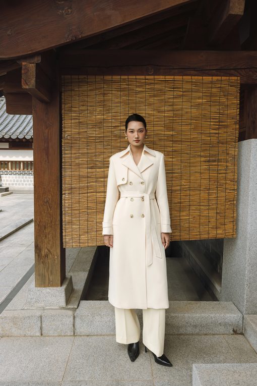 Áo khoác dáng dài bong ngực đính cúc