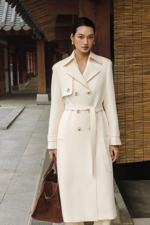 Áo khoác dáng dài bong ngực đính cúc