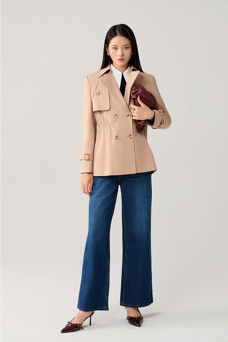 Áo khoác kaki lửng dây eo rút trong