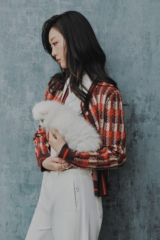 Áo khoác len dệt hoạ tiết cơi giả