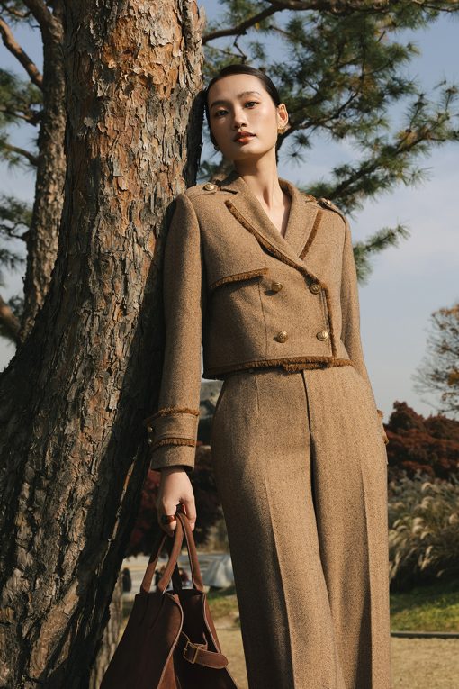 Áo khoác tweed cá vai, rút tua