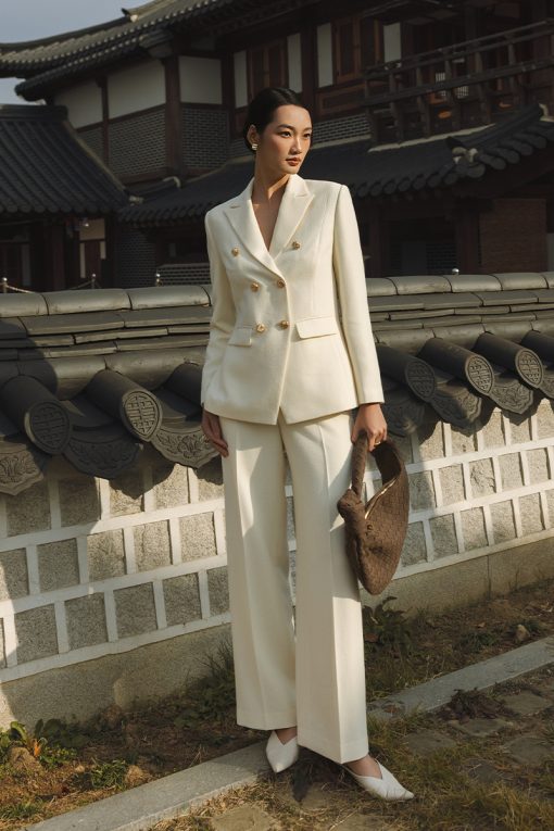 Quần suông tweed bổ cơi kẹp cá