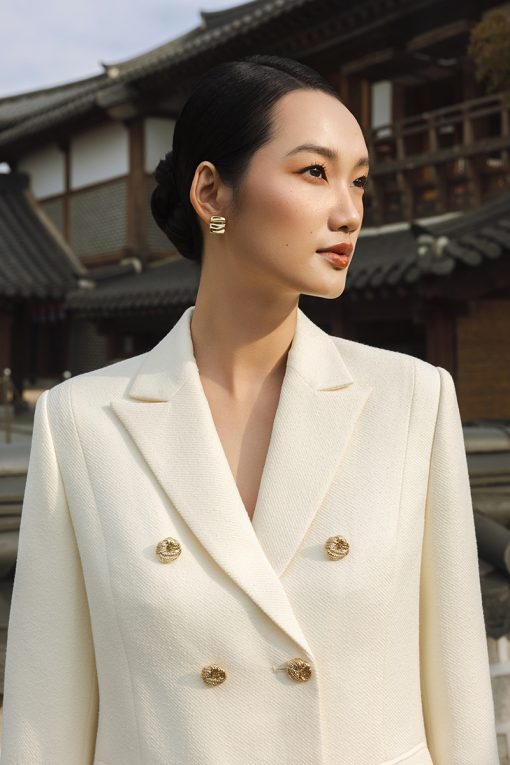 Áo khoác tweed cổ vest 2 hàng cúc