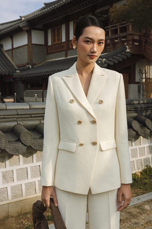 Áo khoác tweed cổ vest 2 hàng cúc