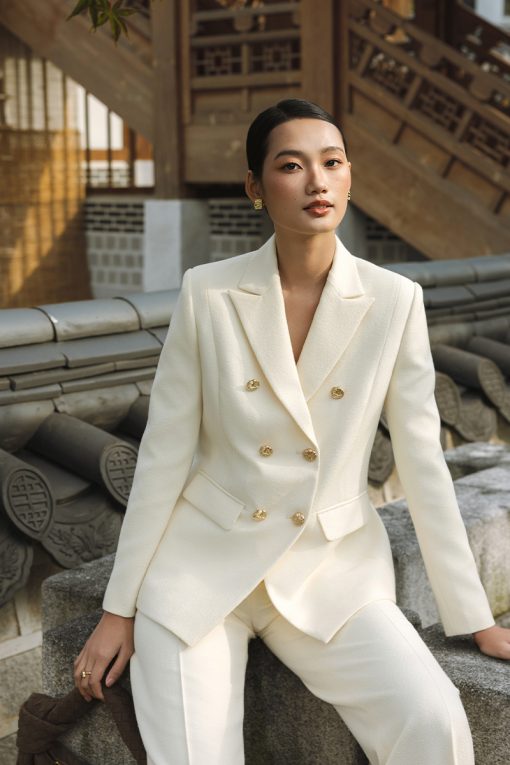 Áo khoác tweed cổ vest 2 hàng cúc