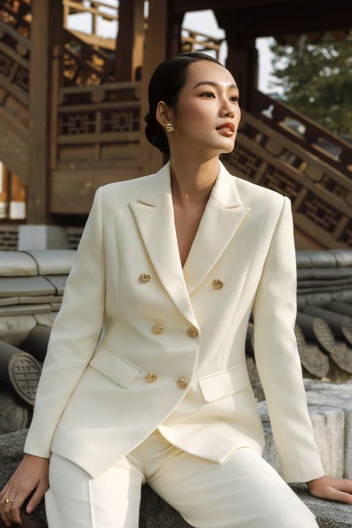 Áo khoác tweed cổ vest 2 hàng cúc