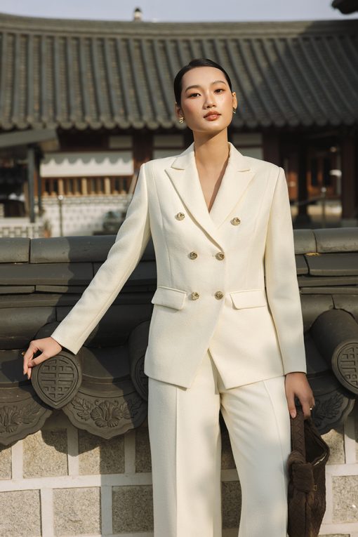 Áo khoác tweed cổ vest 2 hàng cúc