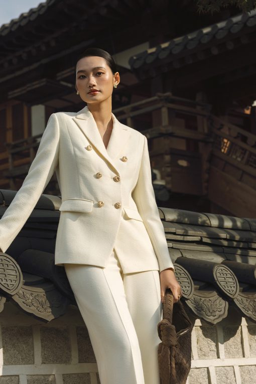 Áo khoác tweed cổ vest 2 hàng cúc