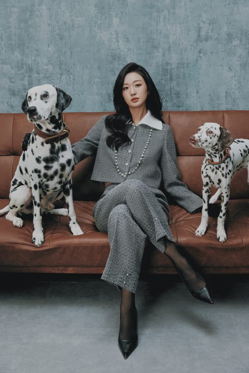 Áo khoác tweed croptop cổ, tay phối len