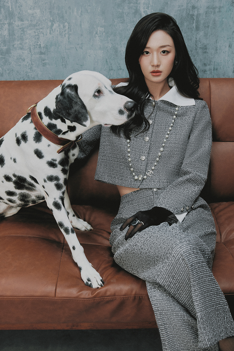 Áo khoác tweed croptop cổ, tay phối len