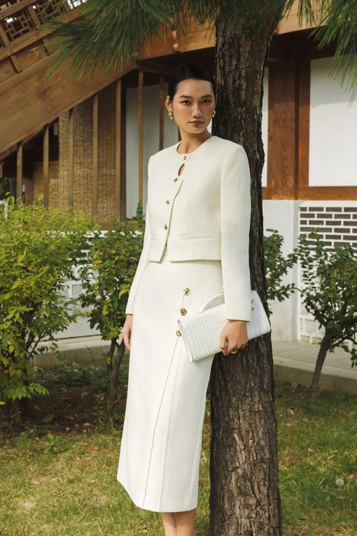 Áo khoác tweed croptop nẹp khuyết điệu