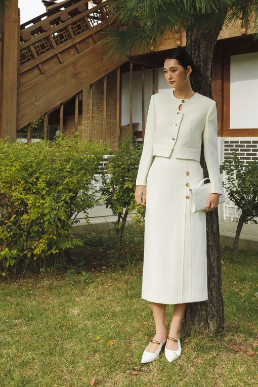 Áo khoác tweed croptop nẹp khuyết điệu