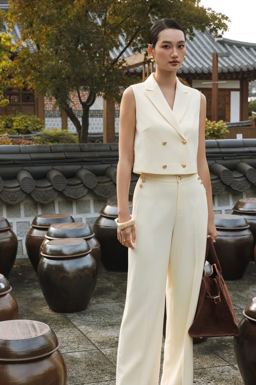 Áo kiểu SN croptop cổ vest 2 hàng cúc