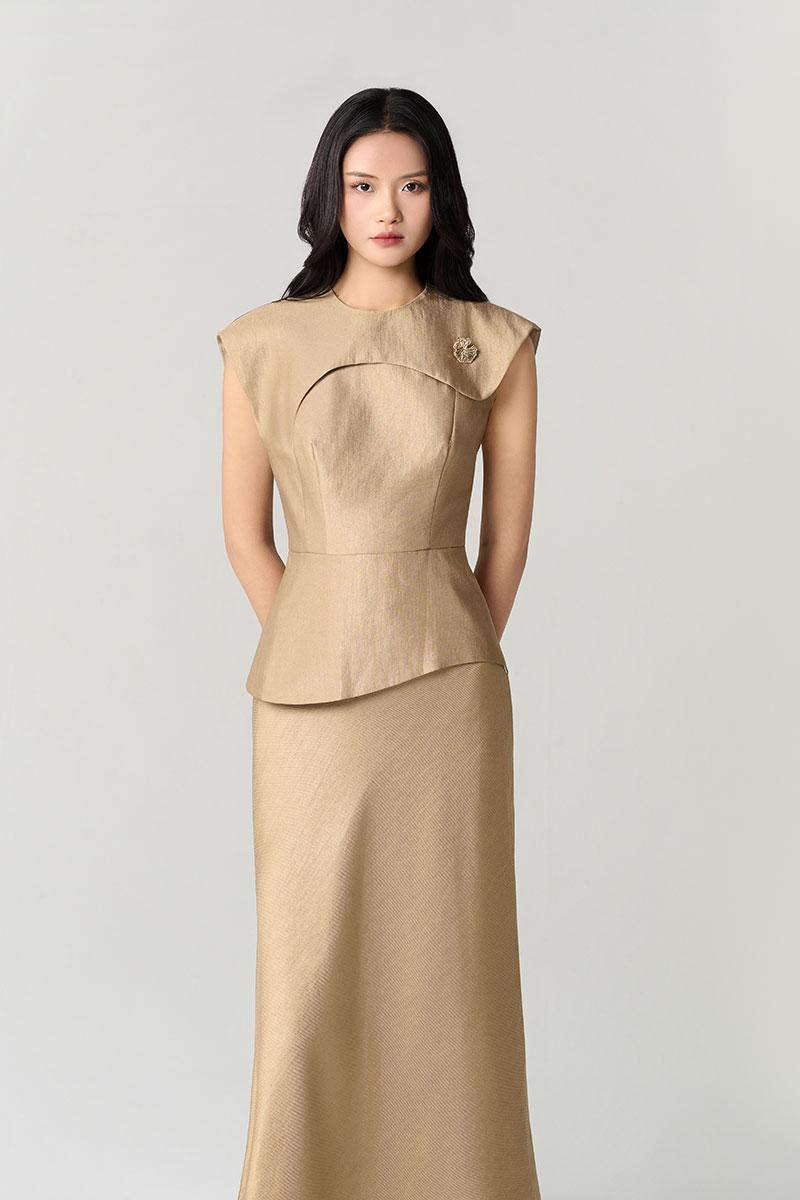 Áo kiểu peplum vai chờm can lệch thân