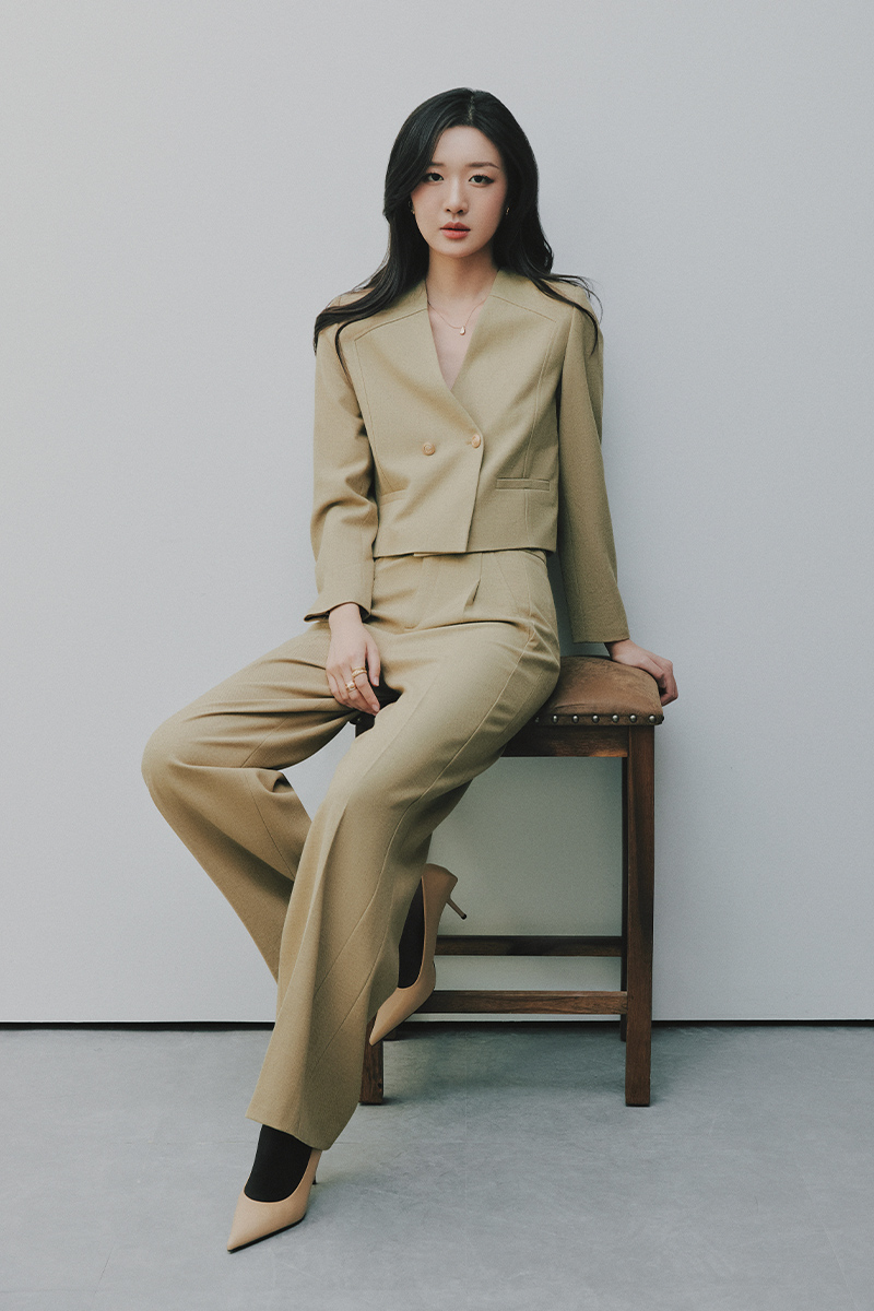 Quần suông can dọc thân cạp đè bong