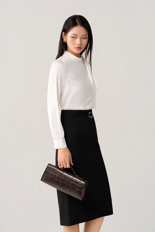 Sơ mi DT cổ nơ lệch, đính cúc