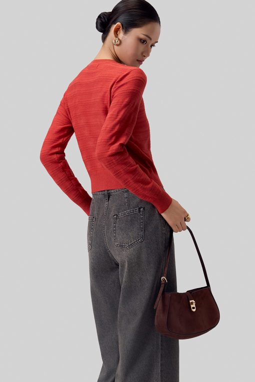 Áo Len DT cổ tròn nẹp giả dệt lỗ kẻ