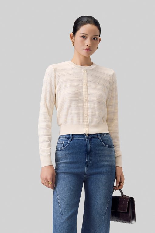 Áo Len DT cổ tròn nẹp giả dệt lỗ kẻ