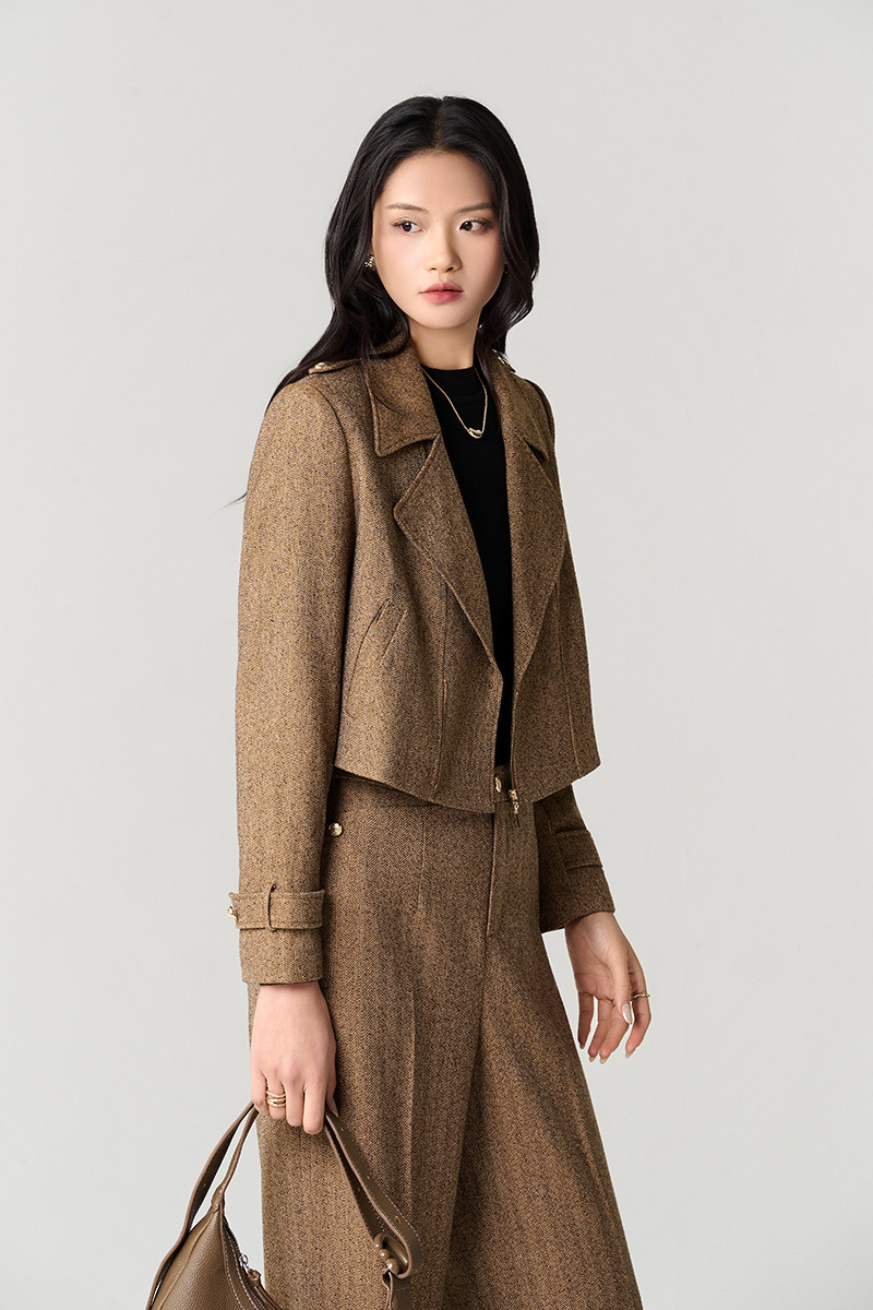 Áo khoác dạ croptop kéo khoá