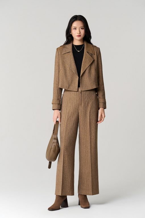 Quần suông text, can giả túi đính cúc